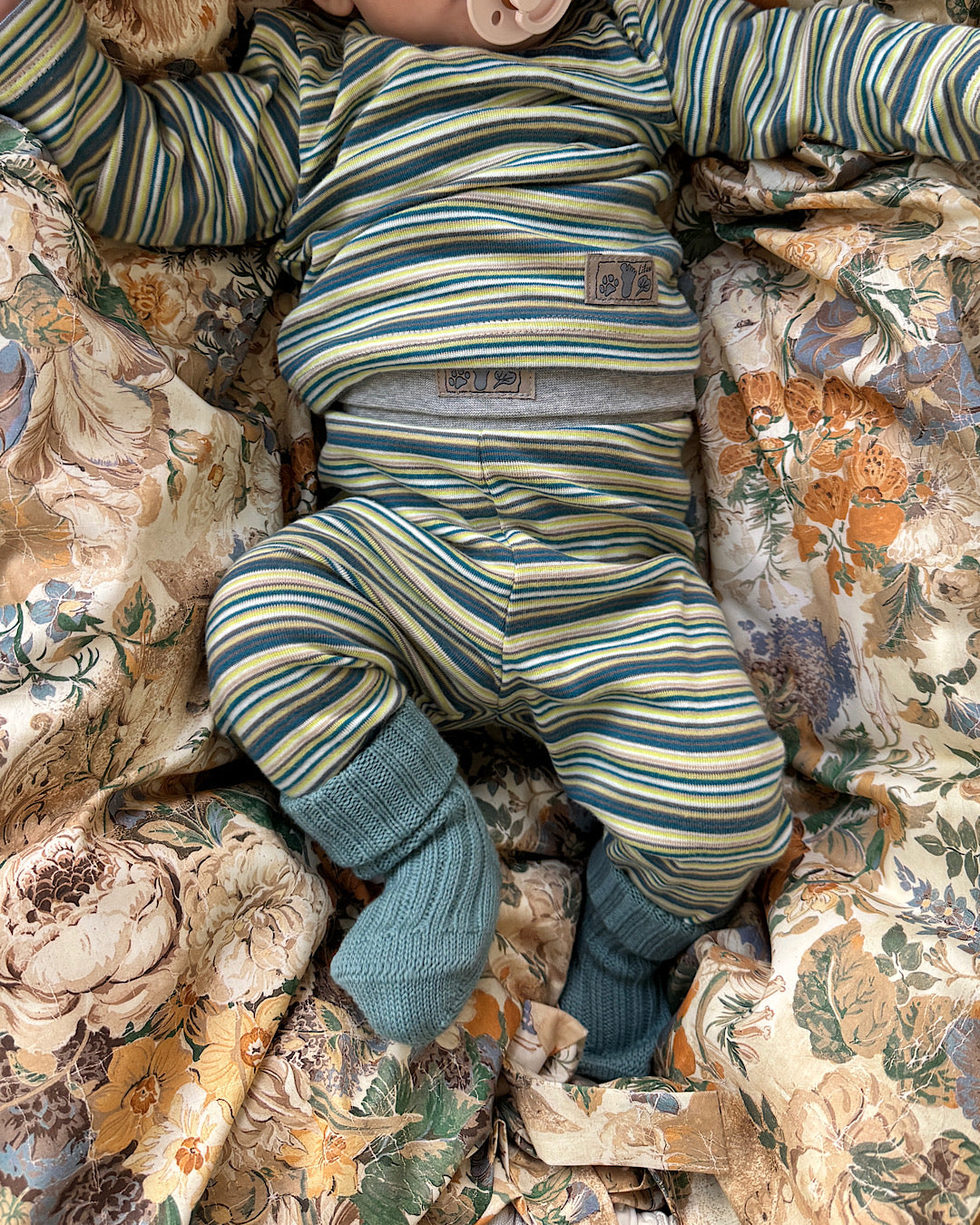 Sæt i strib petrol - 100% økologisk bomuld