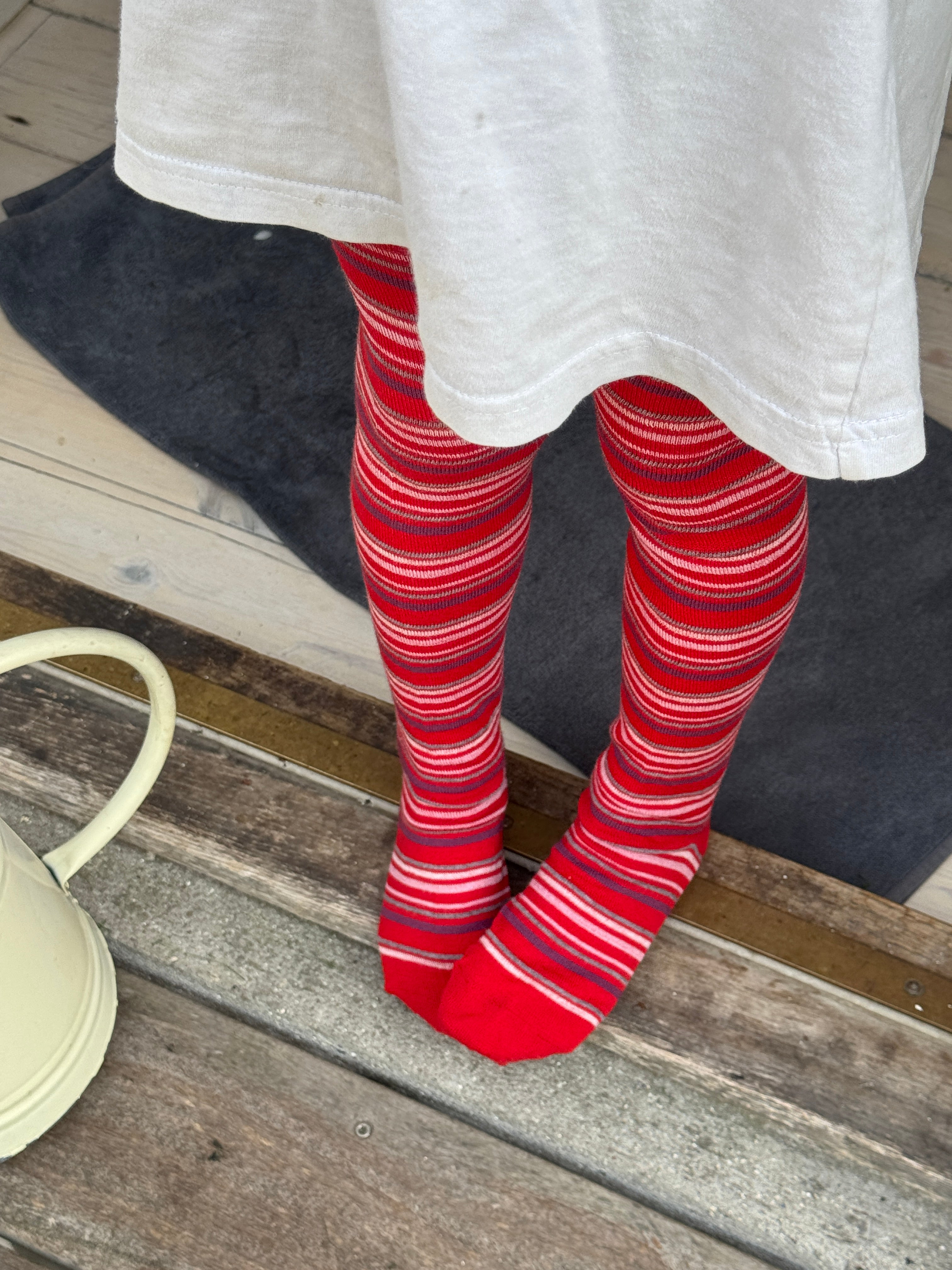 Bomuldsstrømpebukser striber - rød