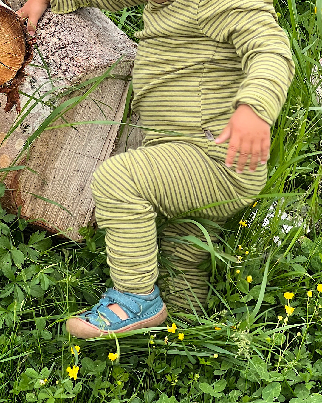 Sæt uld/silke - khaki/kiwi strib