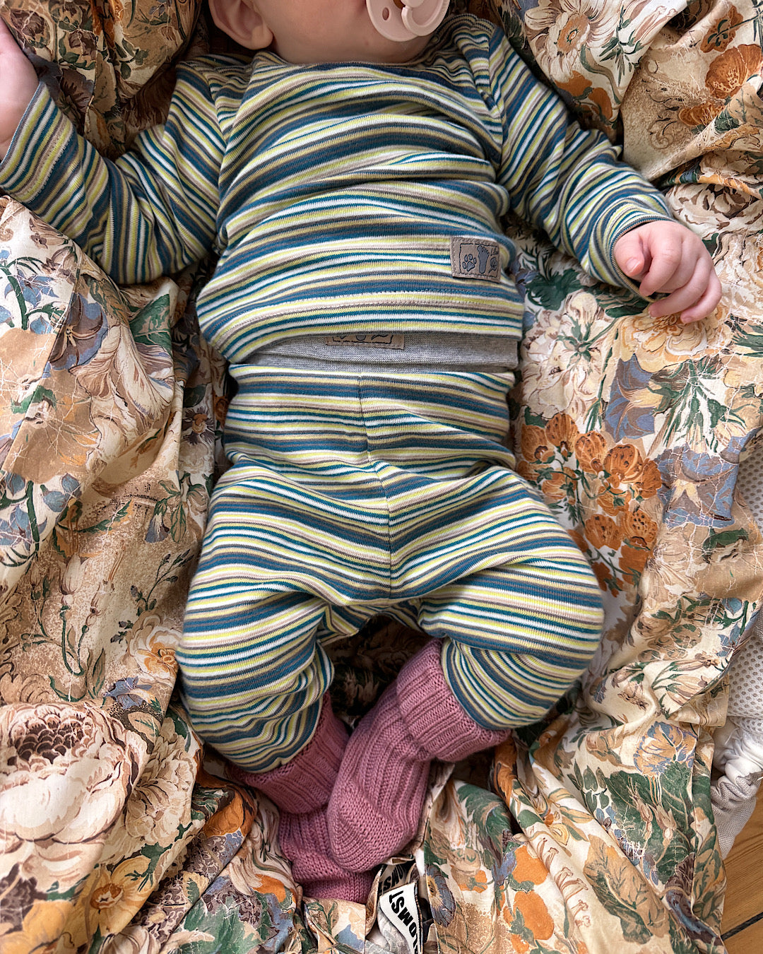 Sæt i strib petrol - 100% økologisk bomuld