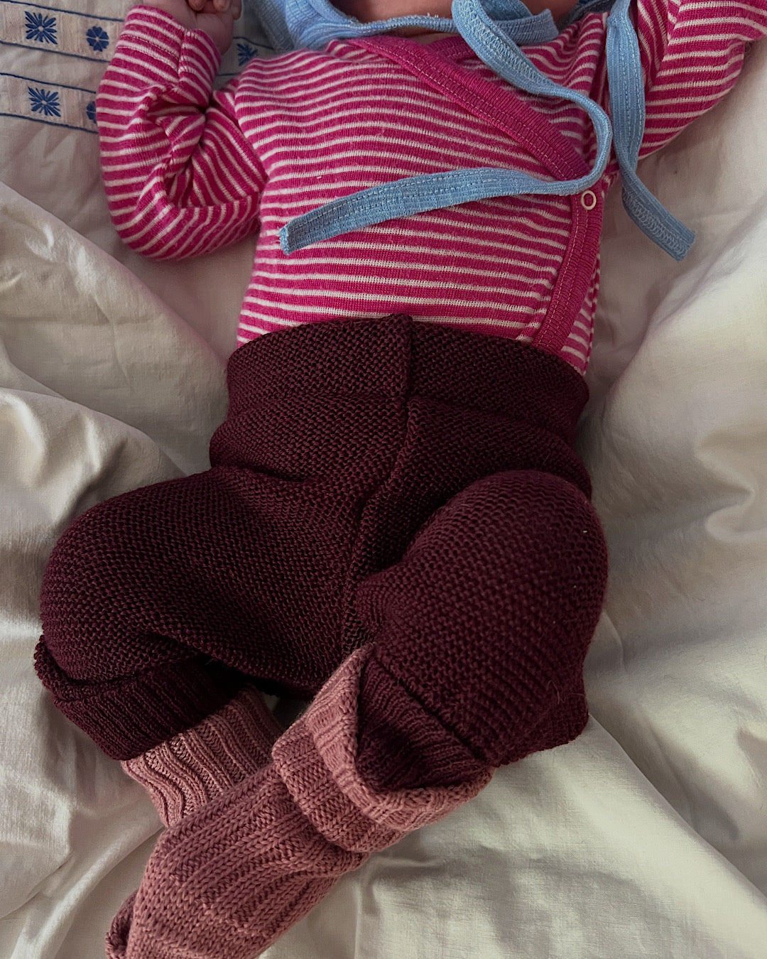 Baby-Body slå-om uld/silke - pink strib