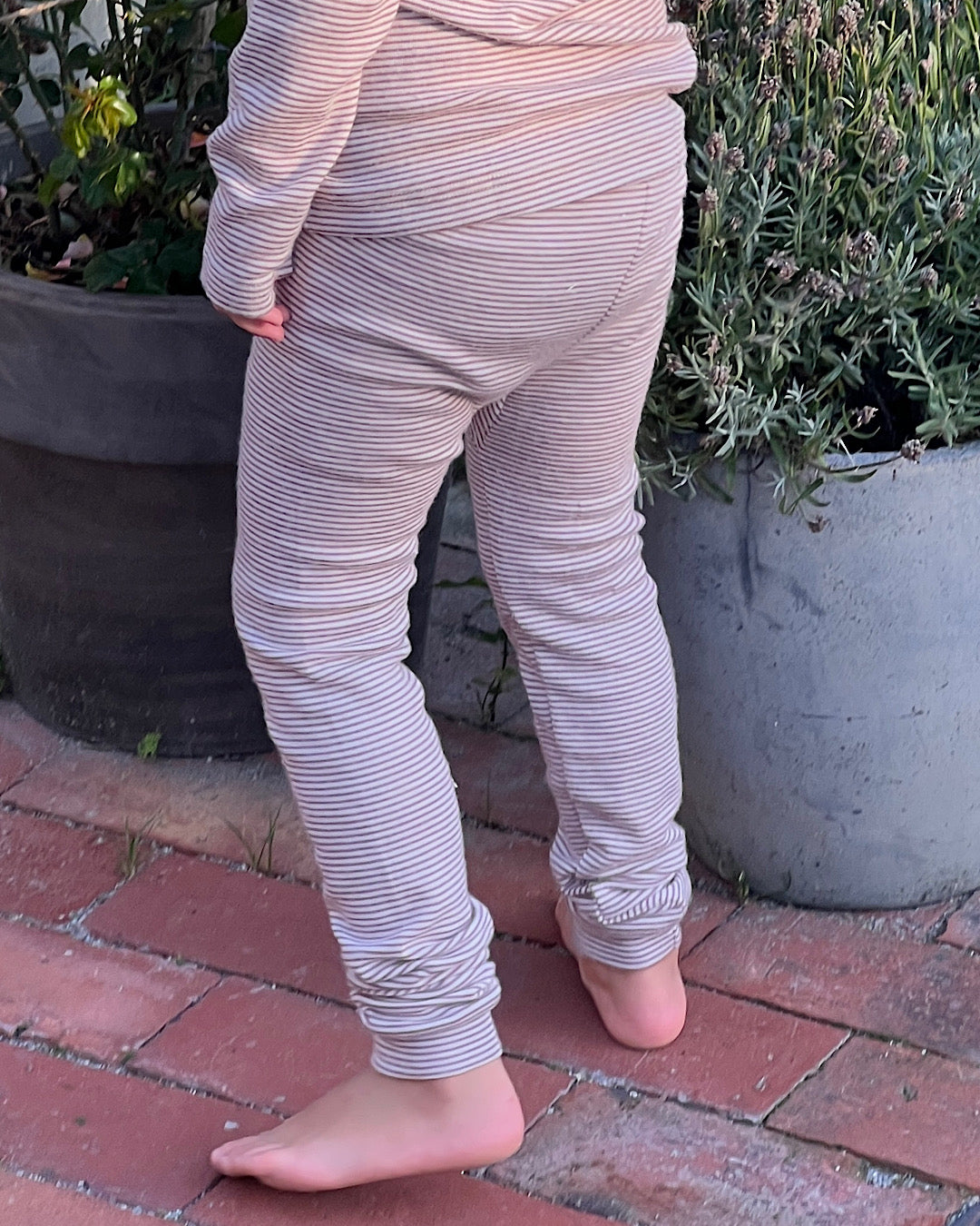 Leggings uld/silke - mauve strib