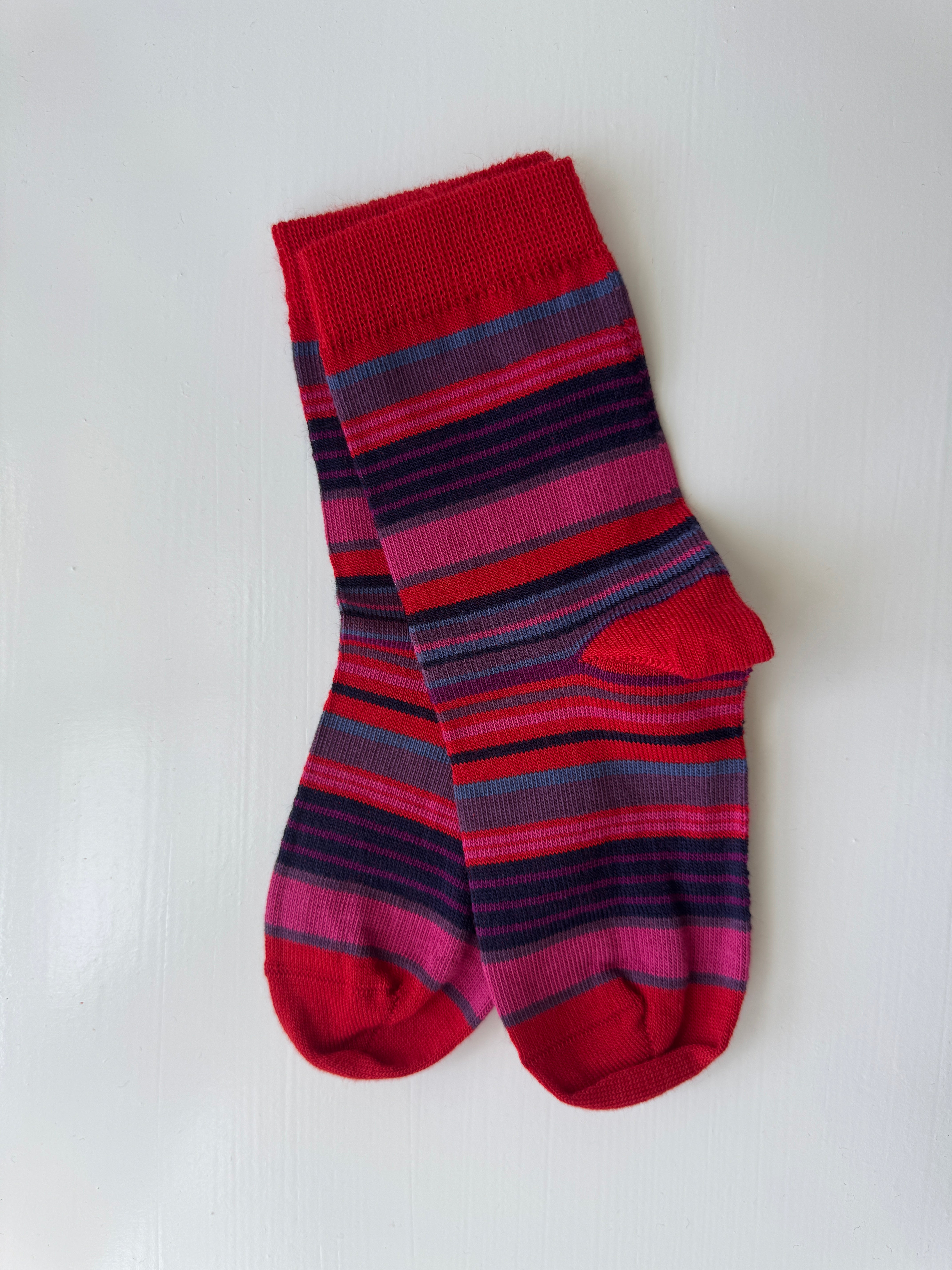 Bomuldssokker striber - kirsebær