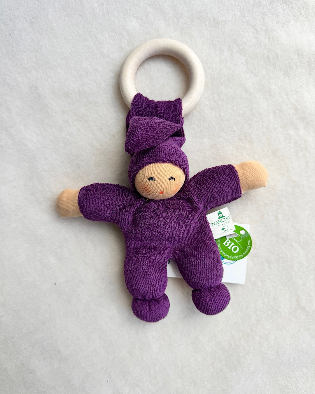 Håndsyet økologisk dukke m. ring Lilla