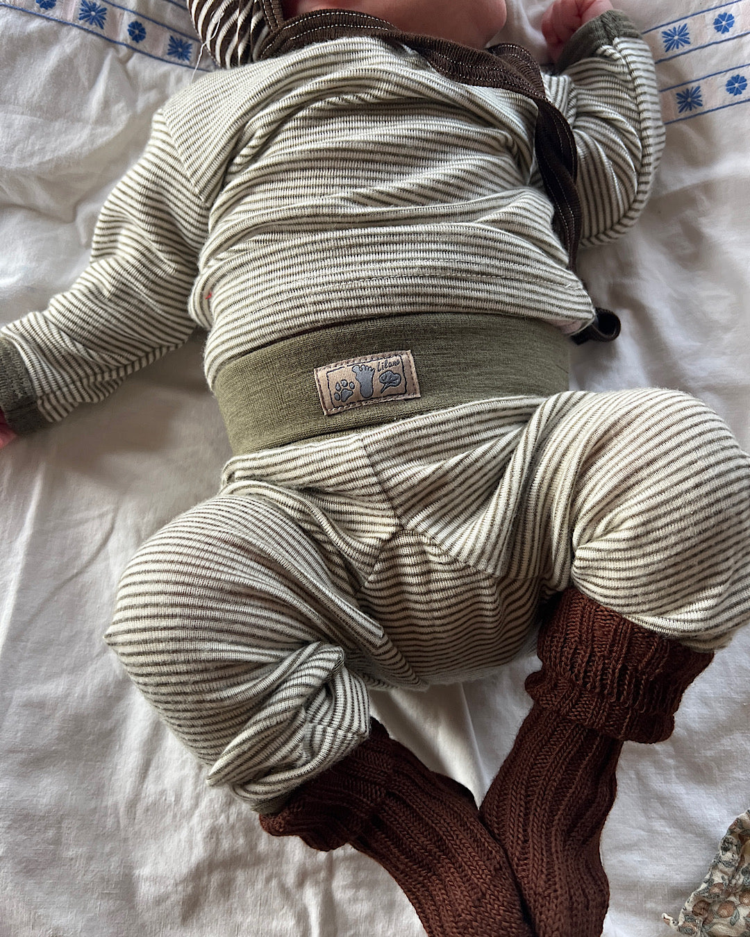 Bluse uld/silke - khaki/natur strib