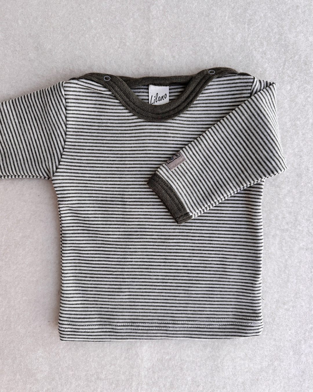Bluse uld/silke - khaki/natur strib