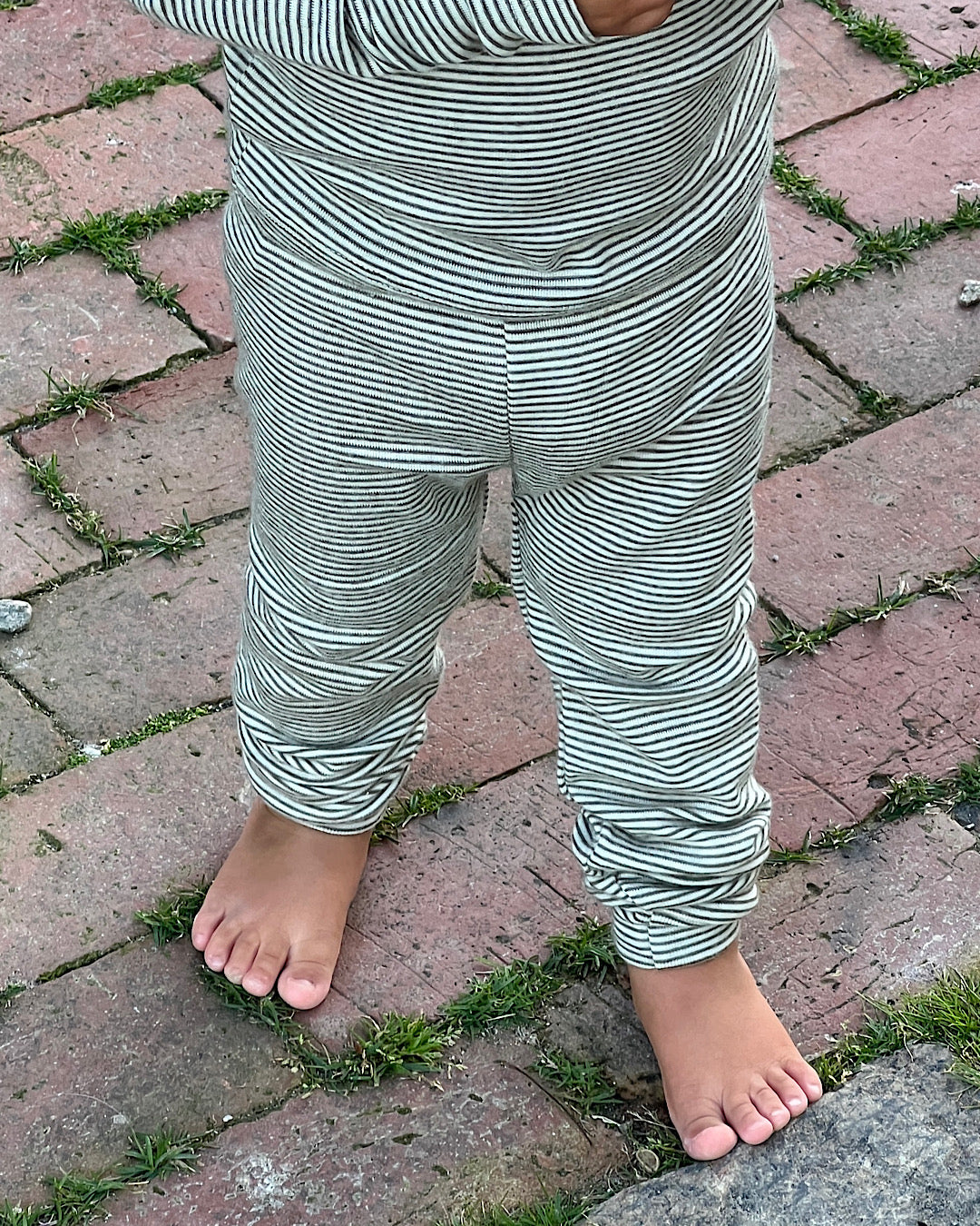 Leggings uld/silke - khaki strib