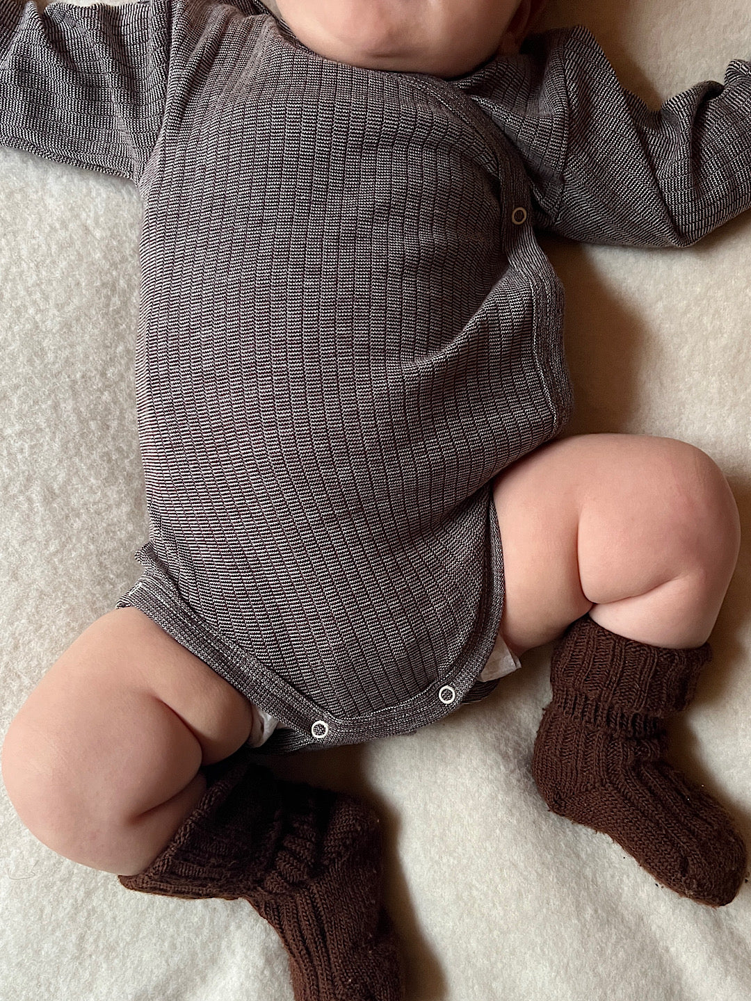 Baby-Body slå-om bomuld/uld/silke - brun meleret