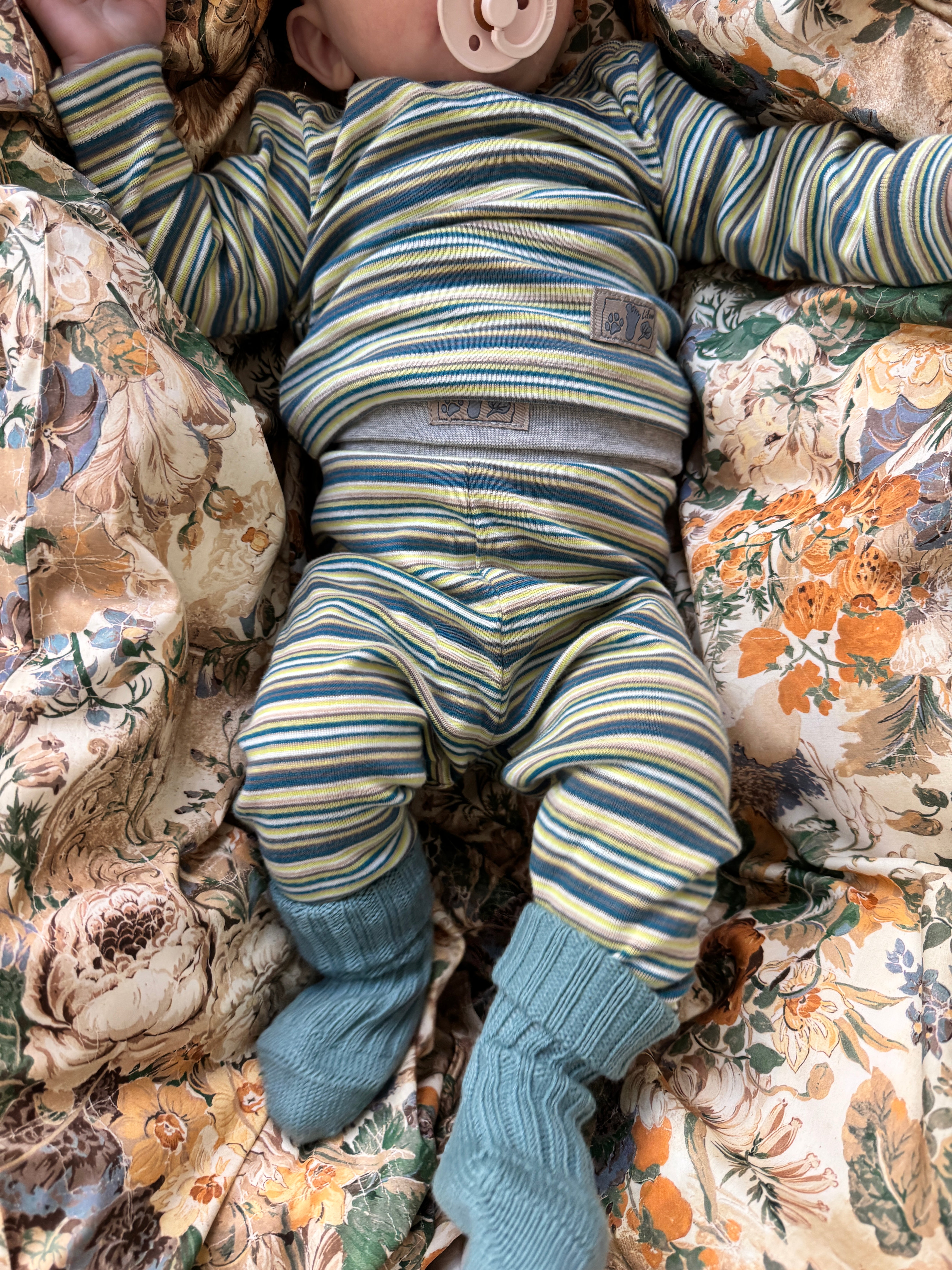 Sæt i strib petrol - 100% økologisk bomuld