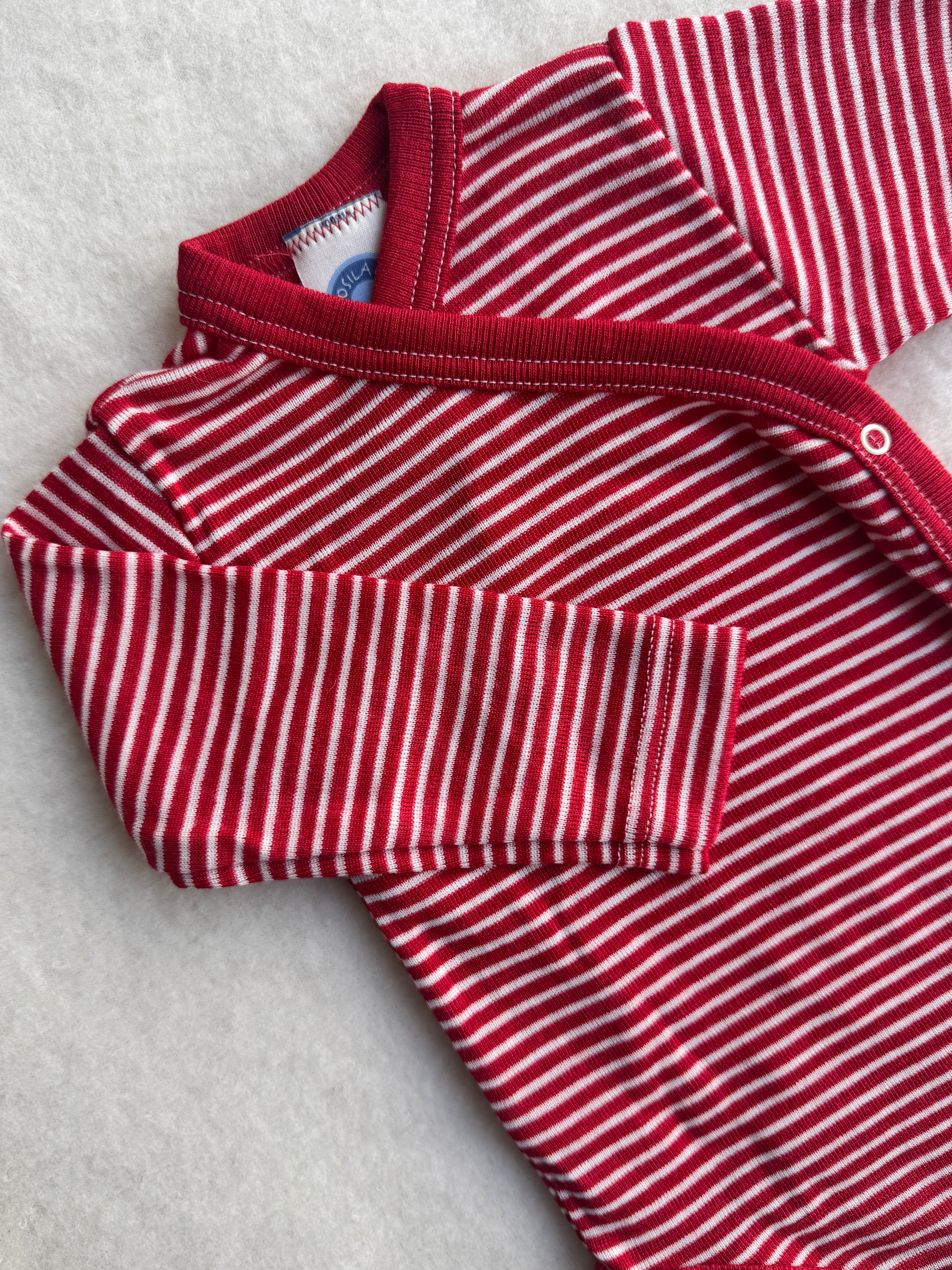 Baby-Body slå-om uld/silke - rød strib