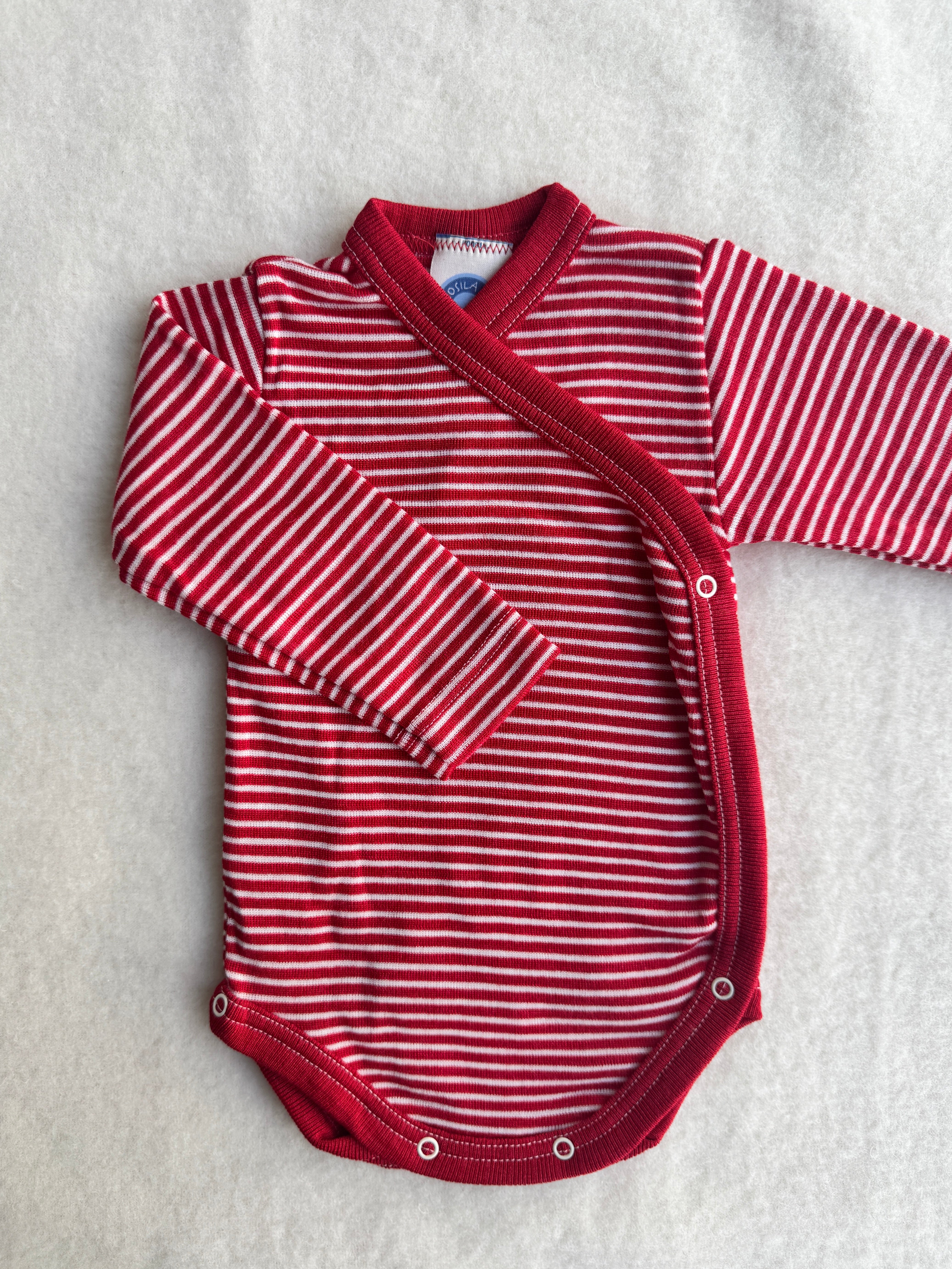 Baby-Body slå-om uld/silke - rød strib