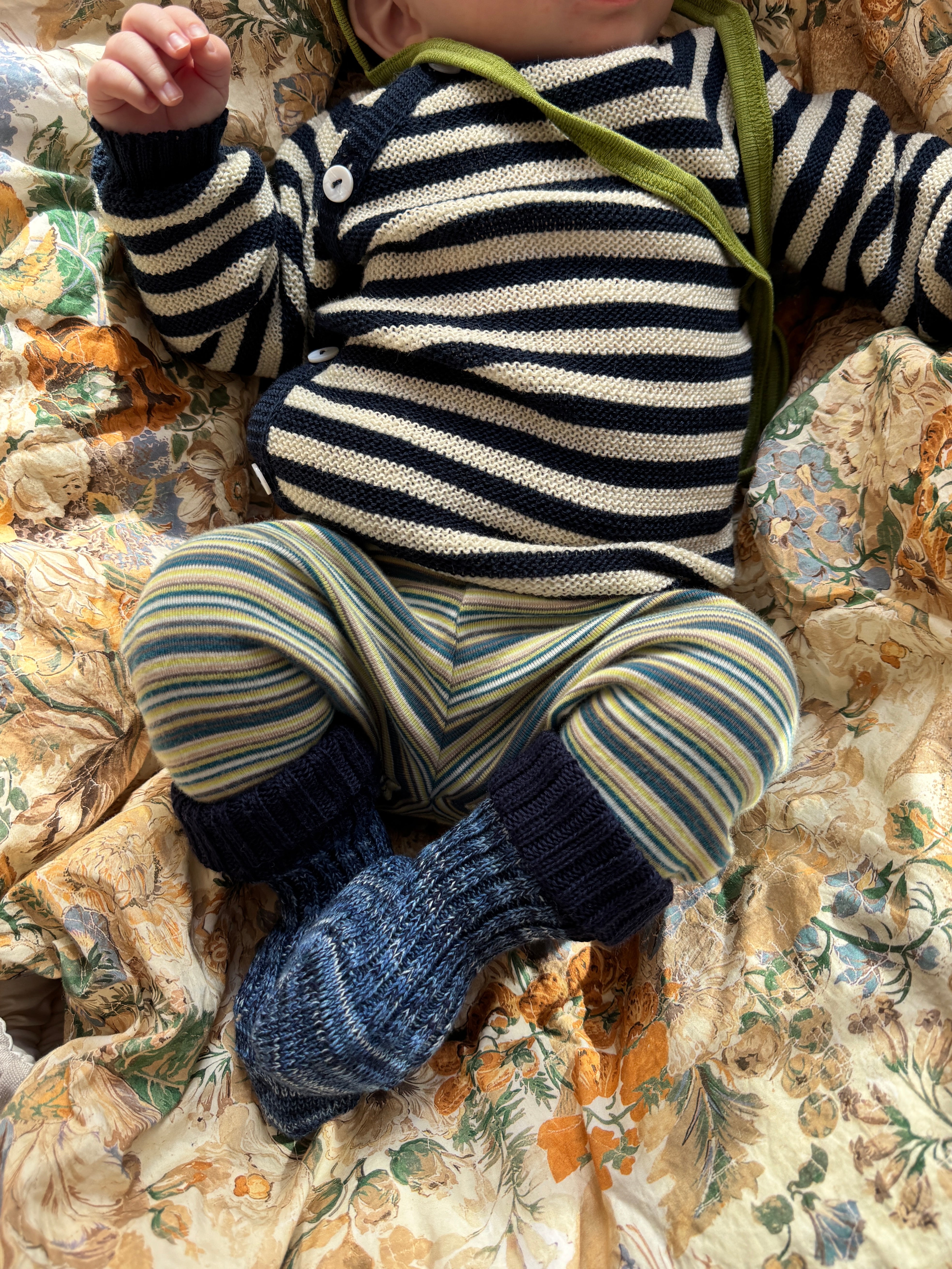 Multifarvede bomuld/uldsokker m. rib og ekstra længde - Blå