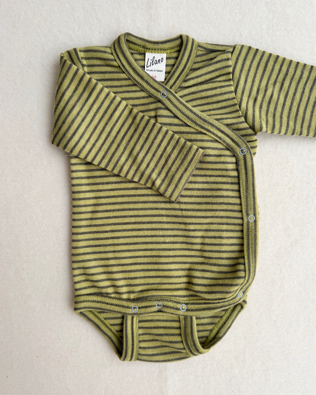 Slå-om body uld/silke - khaki/kiwi strib