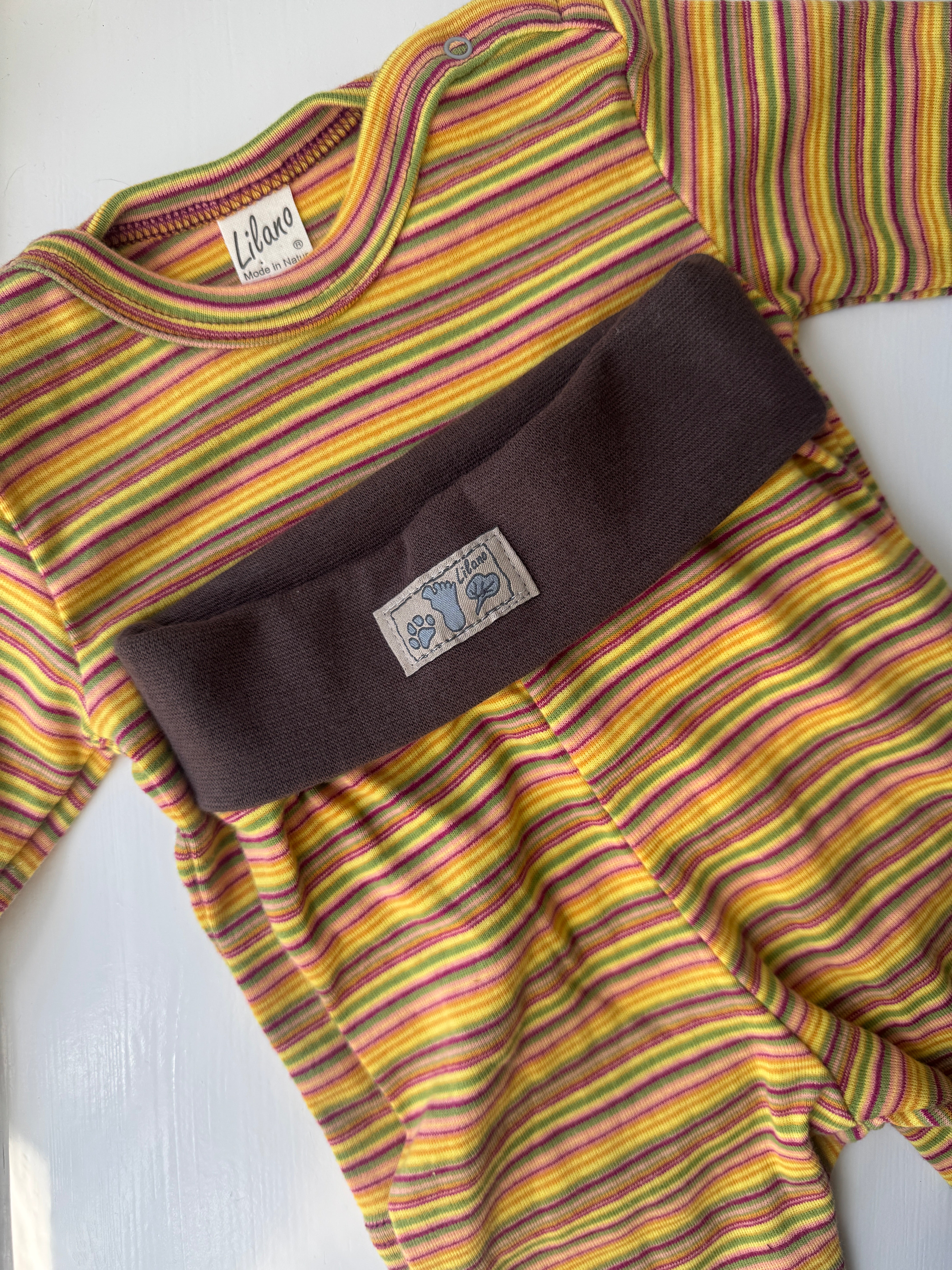 Sæt i strib gul - 100% økologisk bomuld