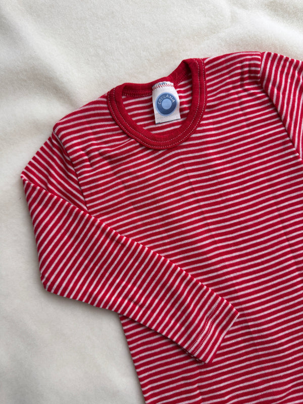 Bluse uld/silke - rød strib