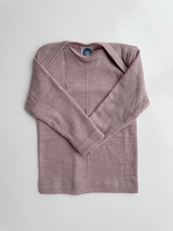 Langærmet t-shirt med amerikansk lukning, uld/silke