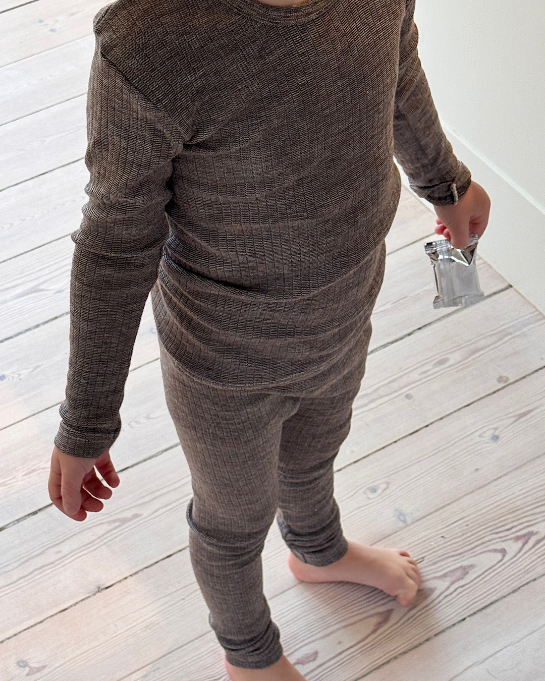 Bluse uld/silke/bomuld - brun meleret