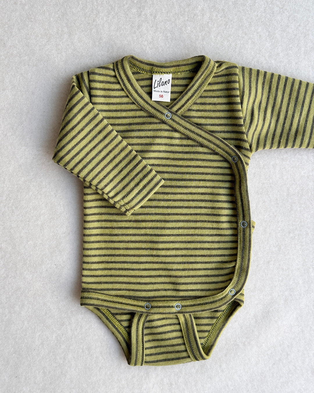 Slå-om body uld/silke - khaki/kiwi strib