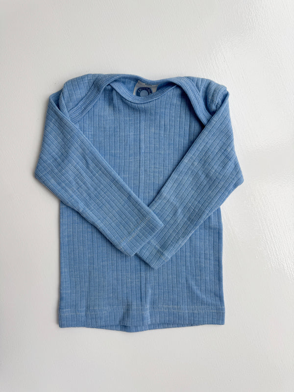 Langærmet t-shirt med amerikansk lukning, bomuld/uld/silke