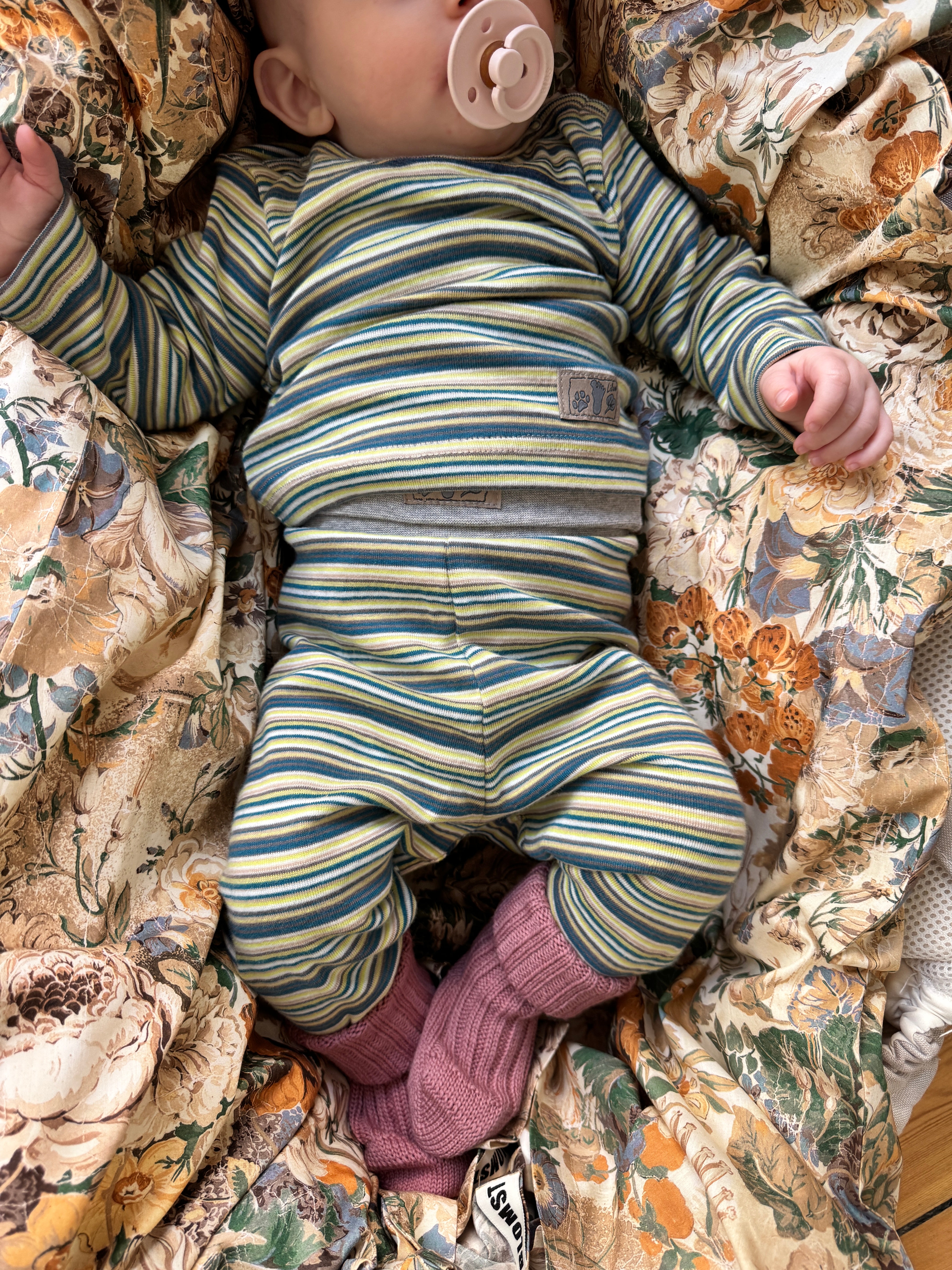 Sæt i strib petrol - 100% økologisk bomuld