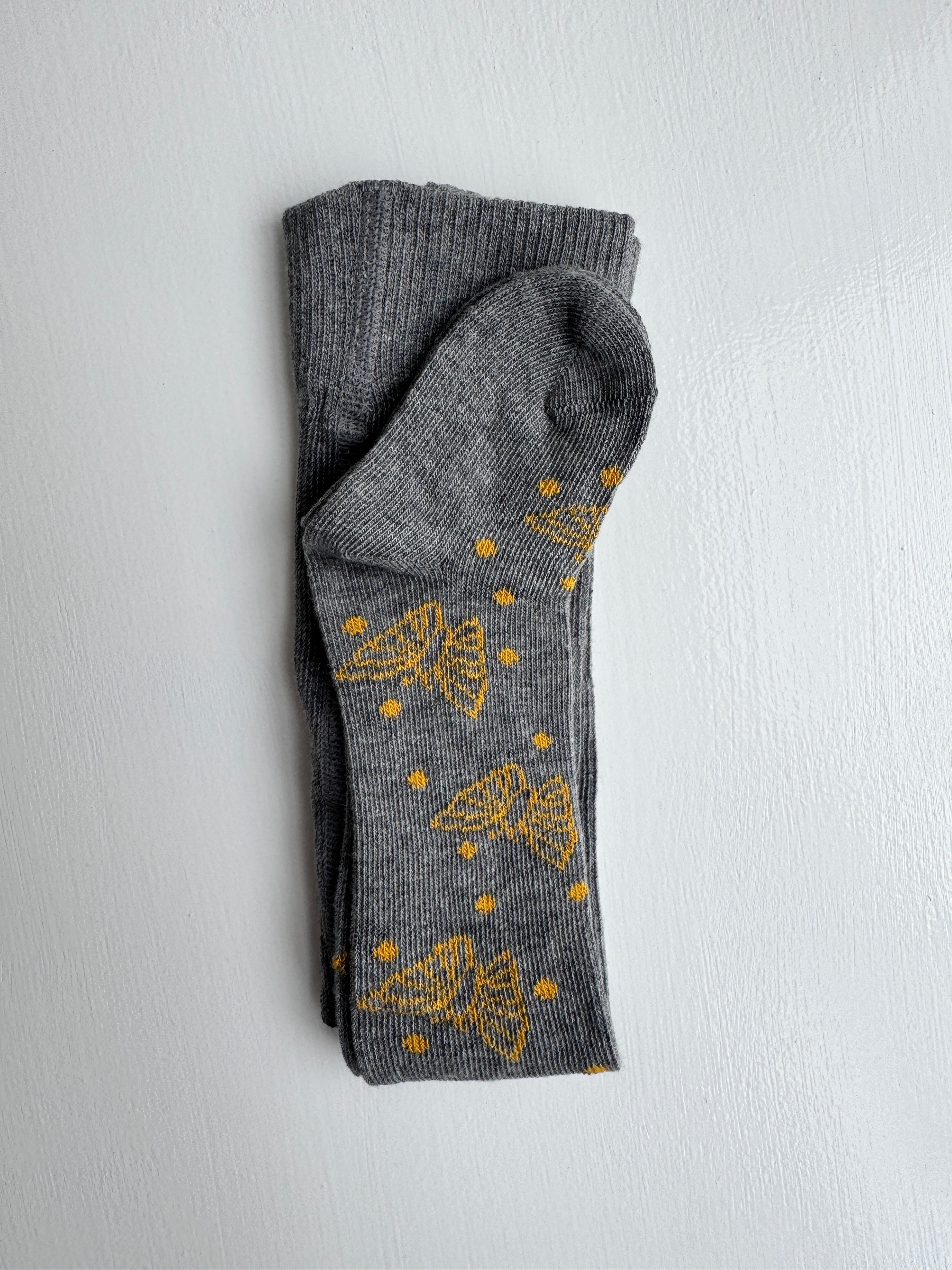 Bomuldsstrømpebukser med sommerfugle - antracit