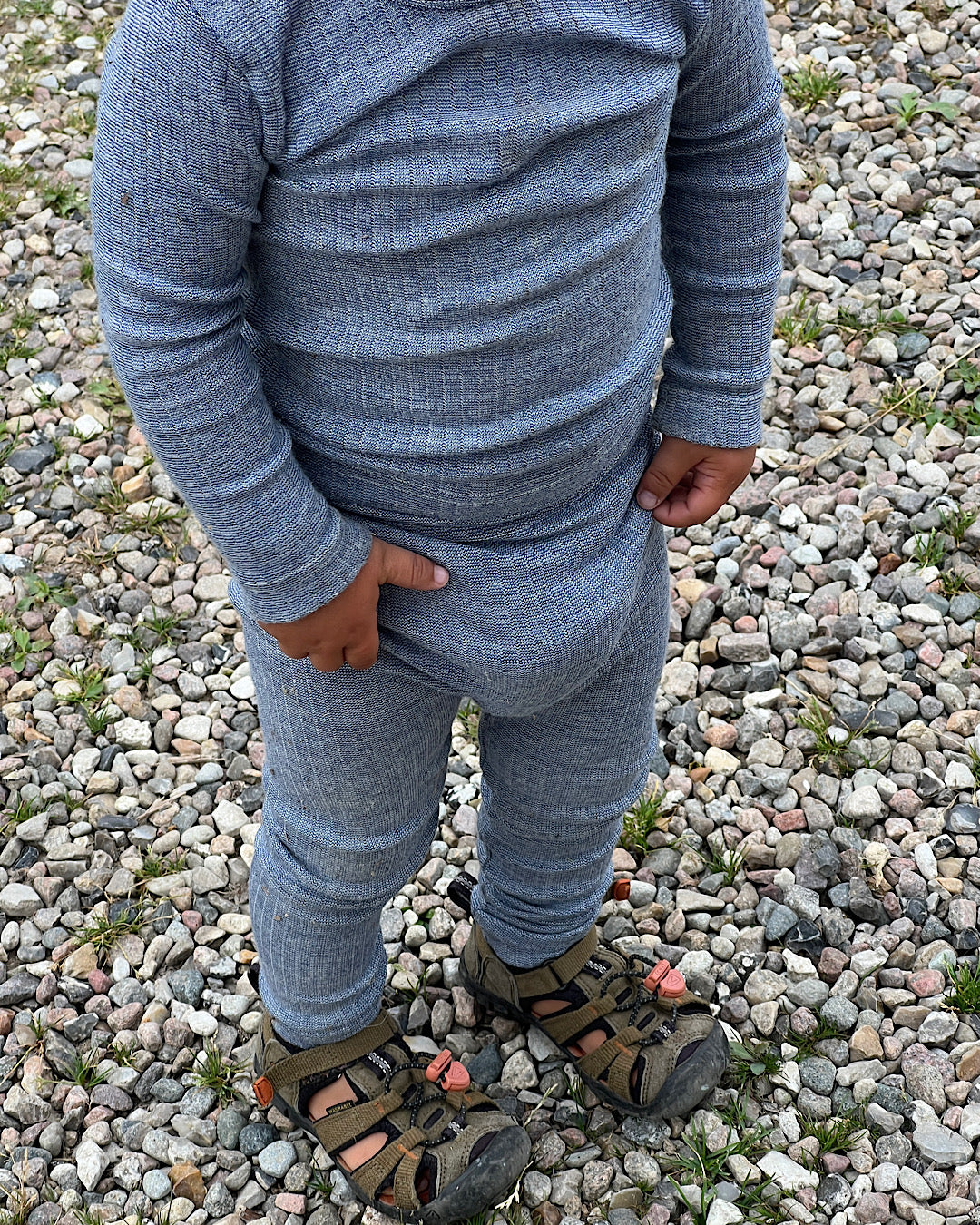 Leggings bomuld/uld/silke - blå meleret