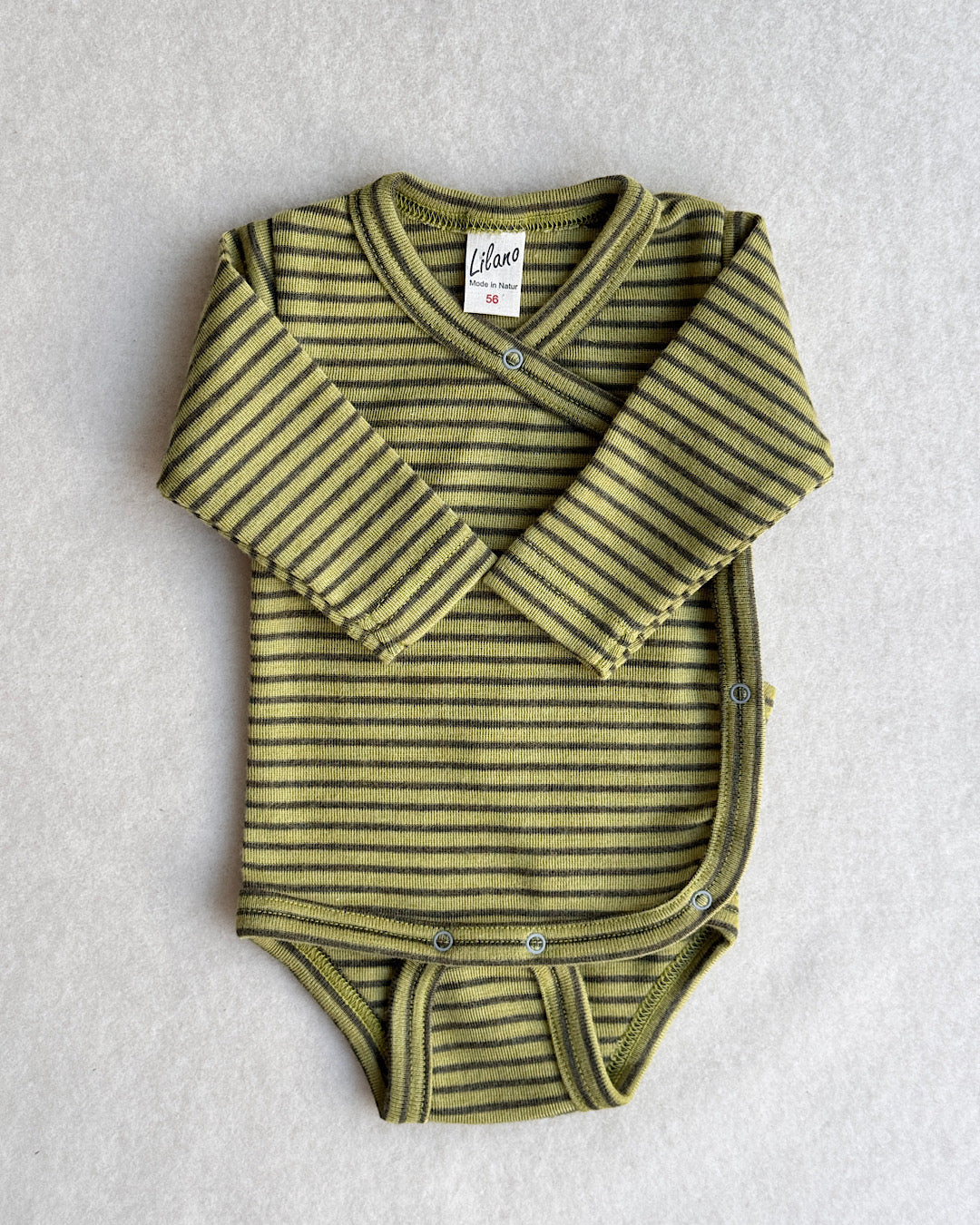 Slå-om body uld/silke - khaki/kiwi strib