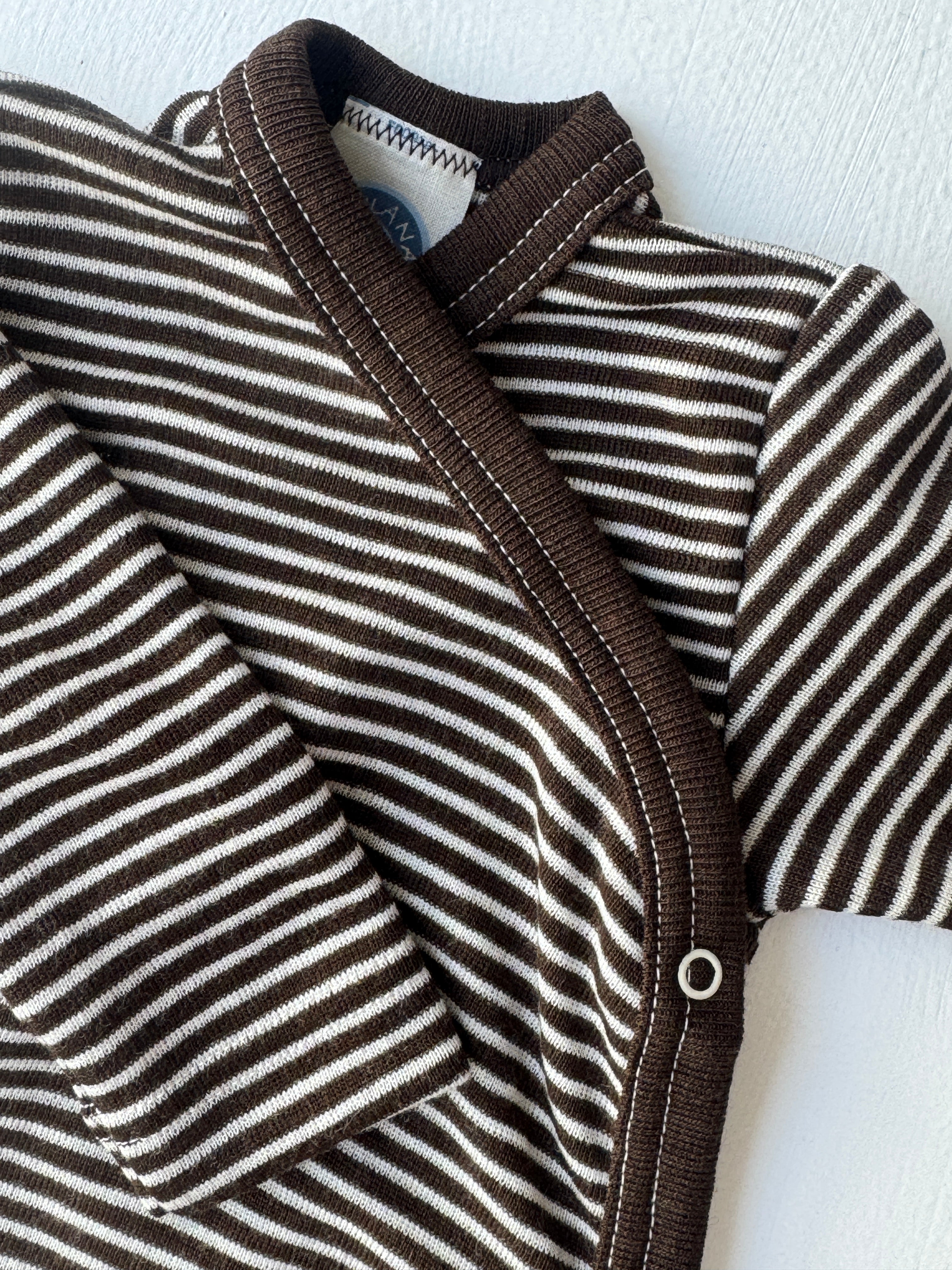 Baby-Body slå-om uld/silke - brun strib