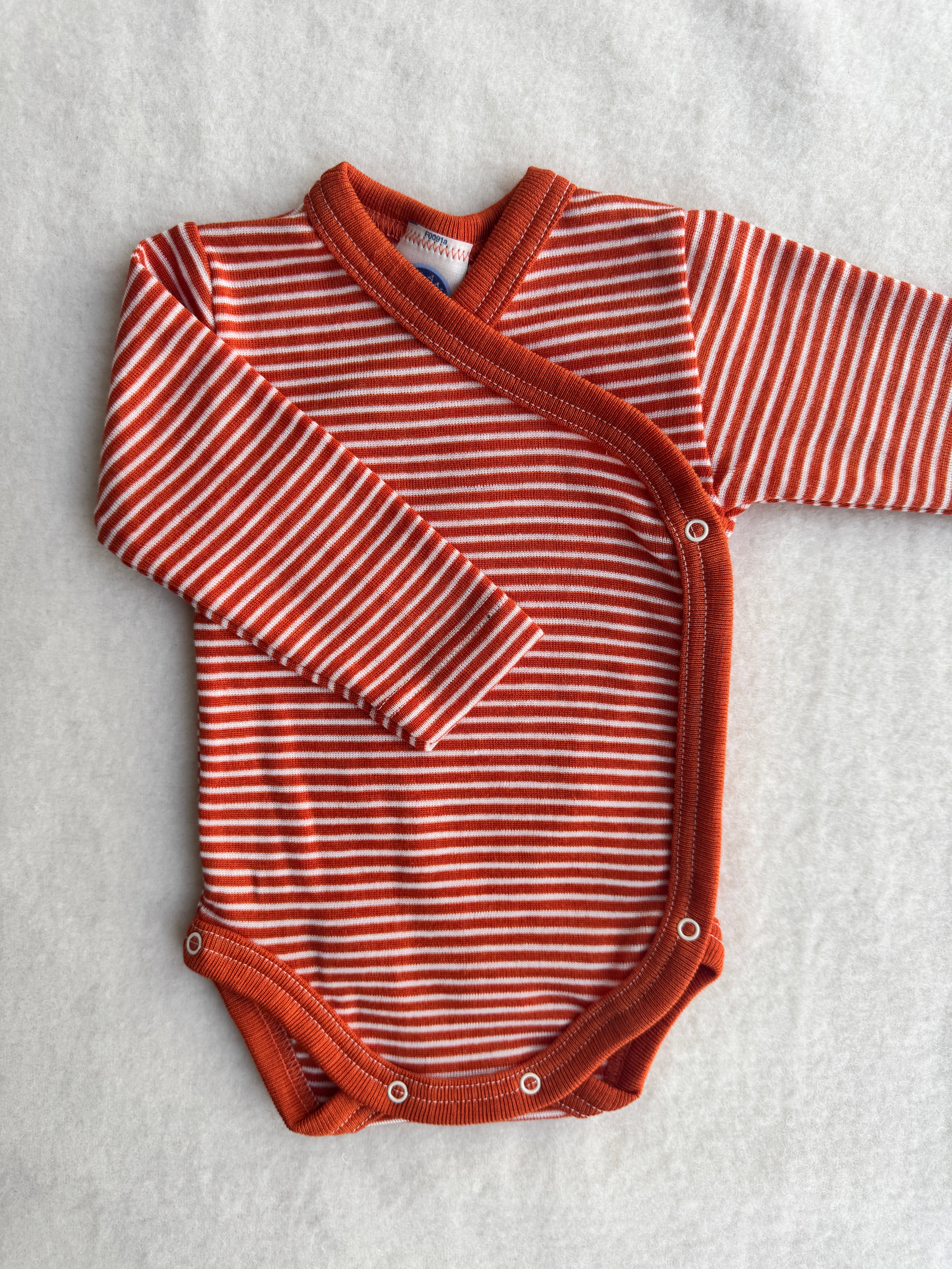 Baby-Body slå-om uld/silke - orange strib