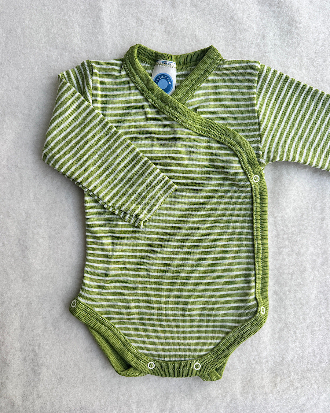 Baby-Body slå-om uld/silke - grøn strib