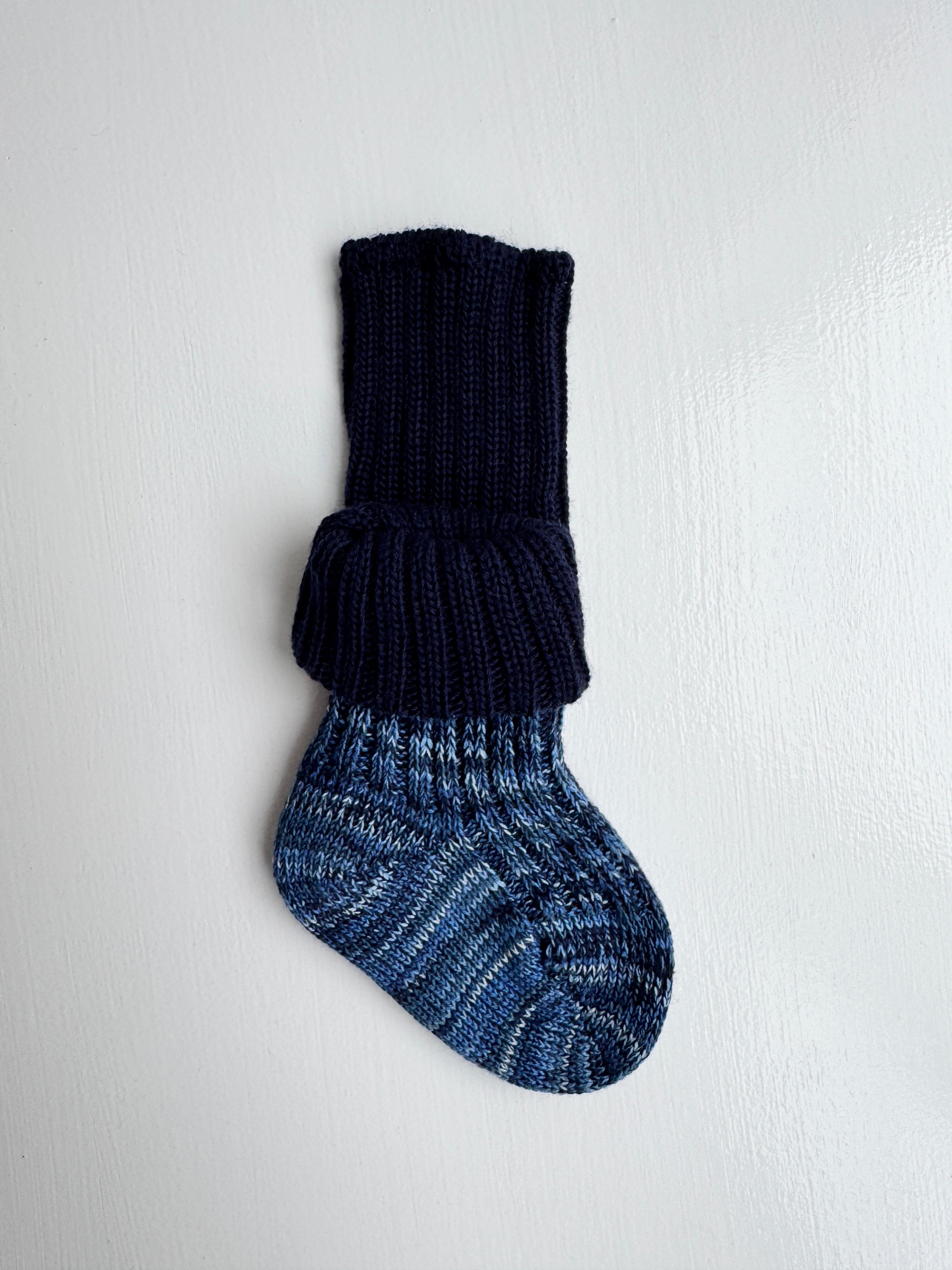 Multifarvede bomuld/uldsokker m. rib og ekstra længde - Blå