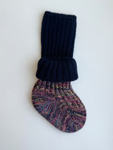 Multicolored cotton/wool socks with ribbing and extra length: Blue