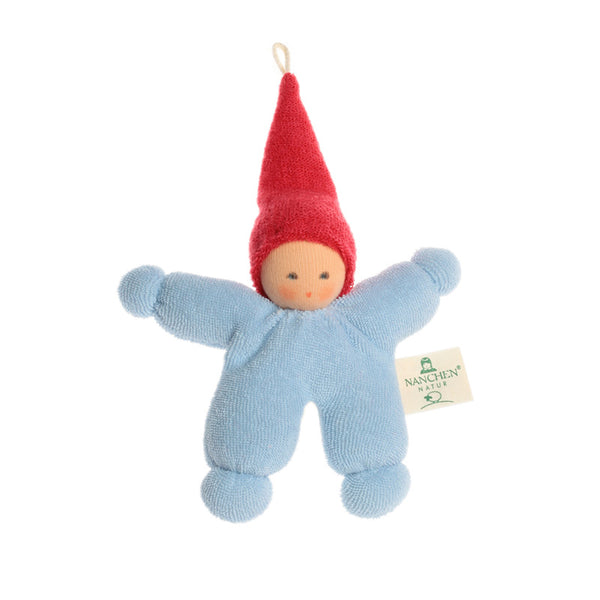 Hand-sewn organic doll blue