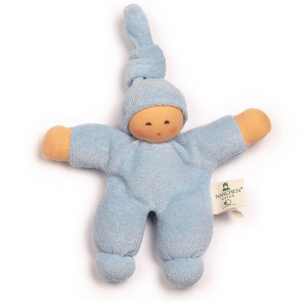 Hand-sewn organic doll light blue